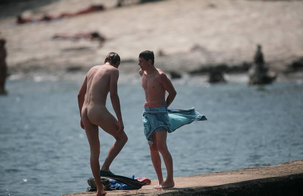 Nudists Boys - Water Prep On The Ledge - Types of recreation in nudist and naturist resorts and parks